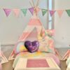 Pink-White Striped Teepee Tent with Canvas Bag - Image 5