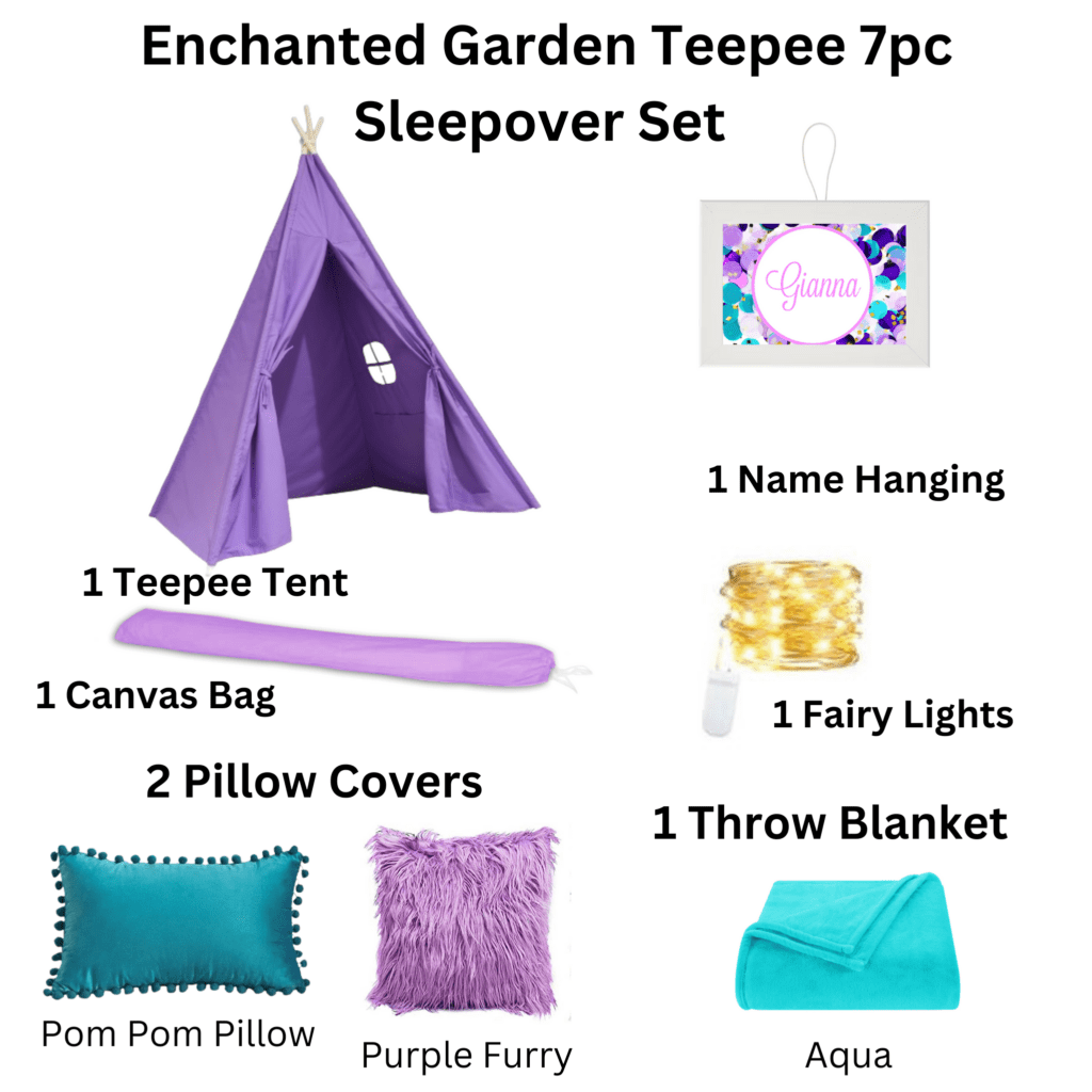 Enchanted Garden Teepee 7 pc Sleepover Set - Sleepover Party Shop