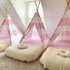 Pink-White Striped Teepee Tent with Canvas Bag - Image 4